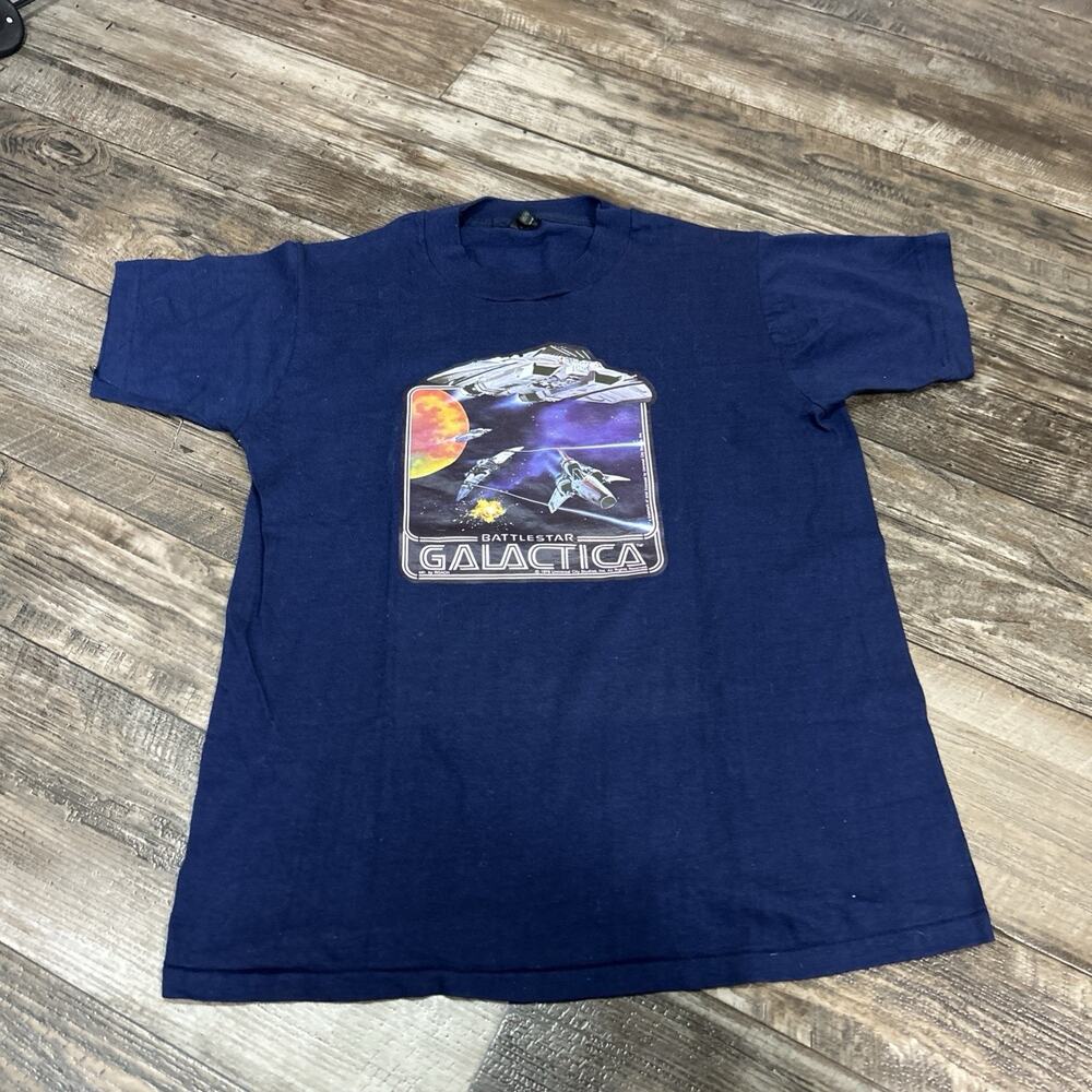 Vintage Battlestar Galactica T Shirt 1978 Universal City Blue Size Medium